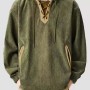 Unisex American Retro Corduroy Color Block Hoodie Oversized Fleece-Lined Sweatshirt