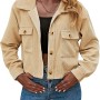Women's Fashion Cropped Shacket Button Down Corduroy Shacket Jackets Casual Plaid Long Sleeve Crop Jackets Tops