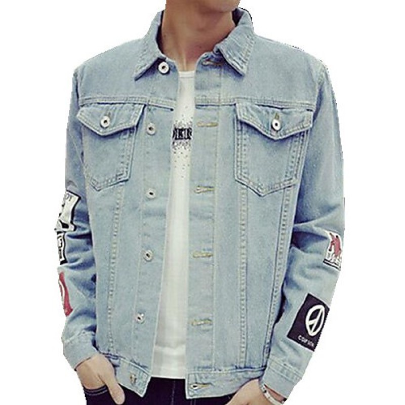 Men's Lapel Print Casual Denim Jacket-2