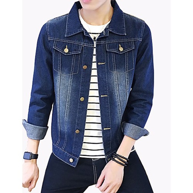 Men's Fashion Classical Solid Slim Fit Casual Long Sleeve Denim Jacket,Cotton/Print/Casual/Plus Size