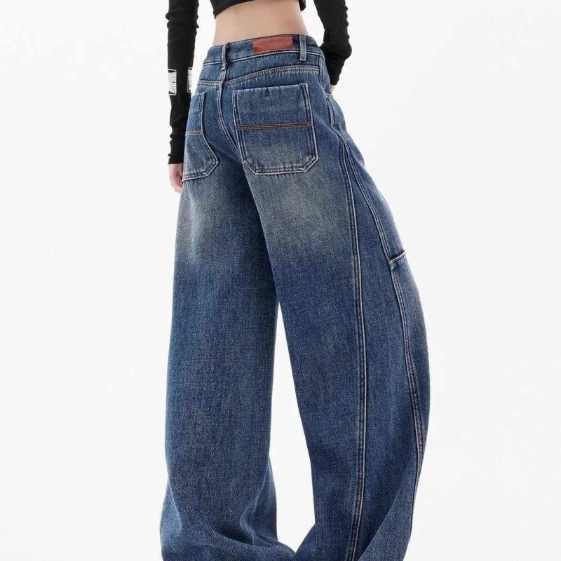 Fleece Lined Wide-Leg Jeans for Tall Men - American Retro High-Waisted Baggy Fit Cropped Pants