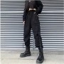 Women's Black Cargo Pants - High-Waisted Slim Fit Ankle-Length Cotton Streetwear Joggers