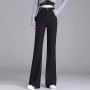 Women's Black Suit Pants - High-Waisted Slim Fit Flared Hem Trousers