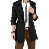 Men's Plus Size / Casual/Daily Simple Trench Coat,Solid Long Sleeve Black Polyester