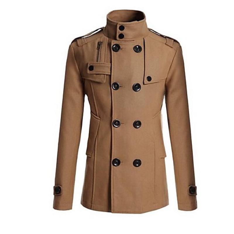 Men's Casual/Daily / Work Simple Trench Coat,Solid Stand Long Sleeve Fall / Winter Blue / Black / Brown / Gray Others Medium-2