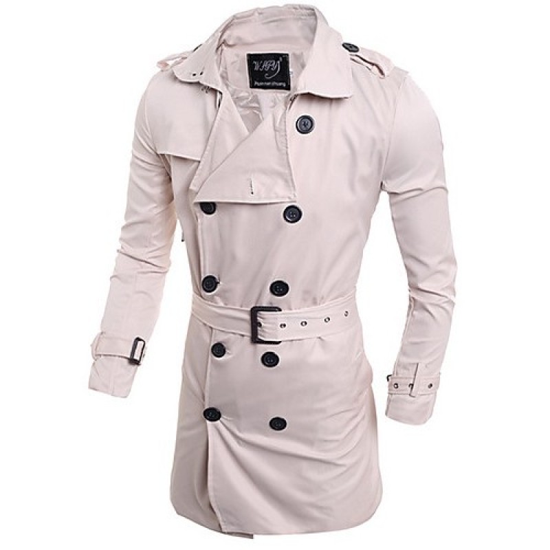 Men's Solid Casual Trench Coat,Others Long Sleeve-Blue / White-2