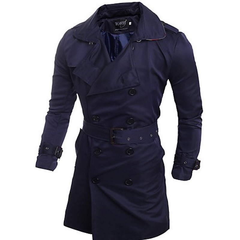 Men's Solid Casual Trench Coat,Others Long Sleeve-Blue / White