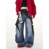 Women's Streetwear Waist Drape Jeans - Retro Wide Leg Curved Hem Denim Pants