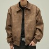 Men's American Retro Hip-Hop PU Leather Lapel Jacket Loose Streetwear Biker Coat