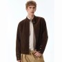 Unisex Retro Coffee Suede Harrington Jacket Relaxed Fit Stand Collar Windproof Casual Short Coat