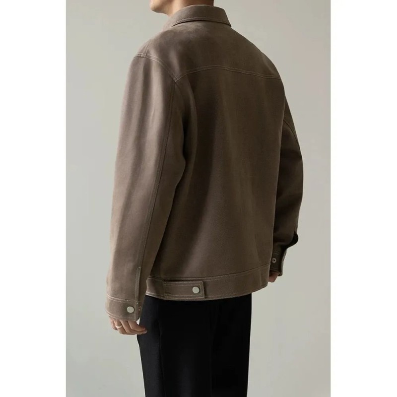 Men's Relaxed Fit Casual Lapel Jacket Premium Contrast Stitch Short-Sleeve Solid Color American Style Outerwear