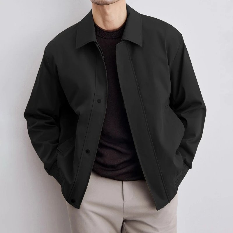 Men's Spring & Autumn Casual Lapel Jacket Solid Color Regular-fit Breathable Korean Style Outerwear