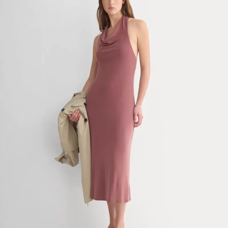 Cowlneck Halter Dress in Butterknit